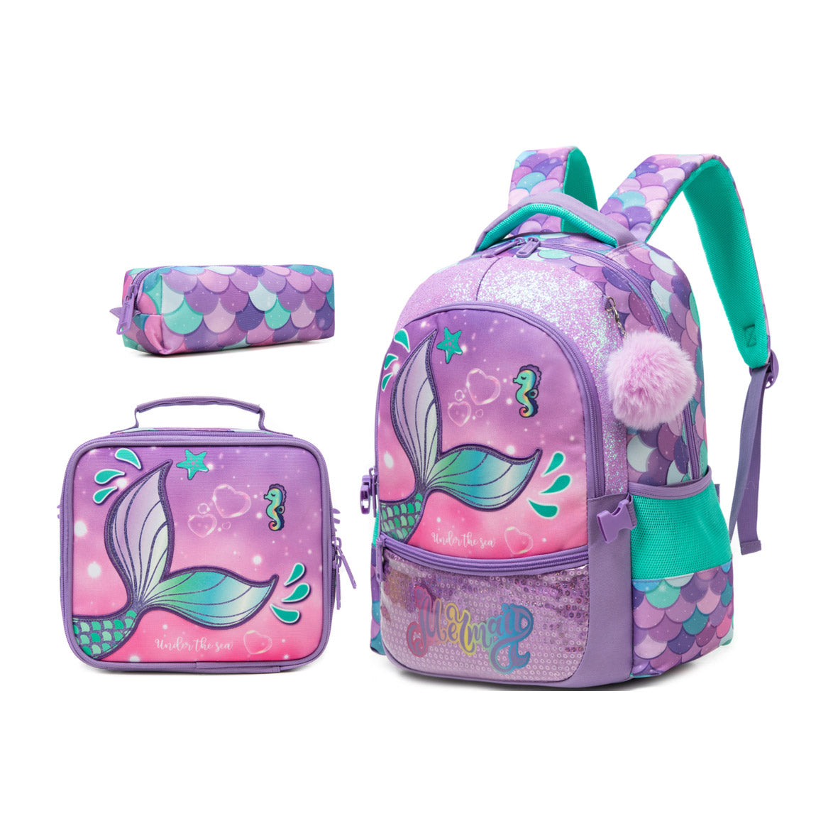 Mermaid 3 Pieces Backpack