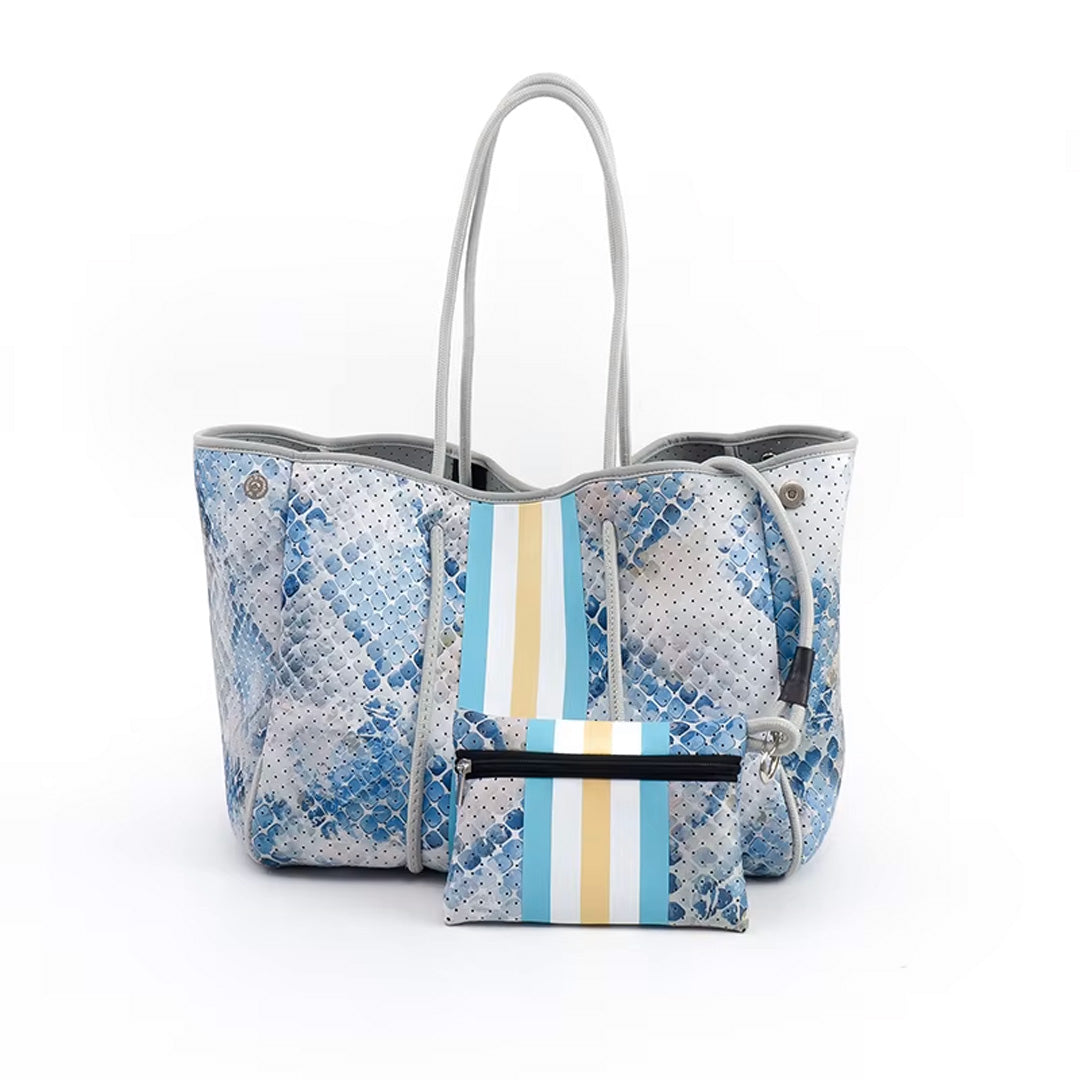 Neoprene Beach Bag - Gray and Blue