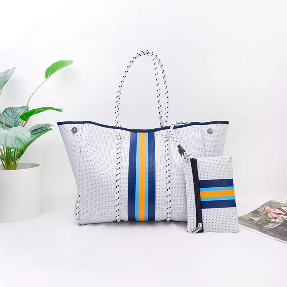 Neoprene Beach Bag - White and Blue